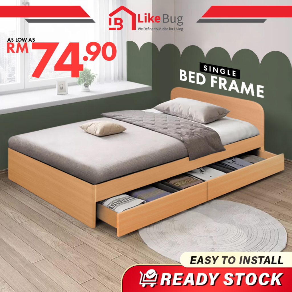 ⚡️LIKE BUG⚡️Wooden Single Bed frame / Katil / Wardrobe / Drawer New ...