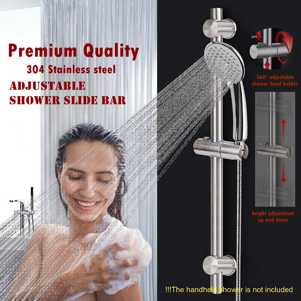 Shower Slide Bar Shower Head Holder Adjustable Shower Rail 304 Stainless Steel Wall Mounted