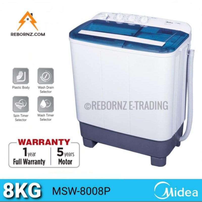 Midea Semi Auto Washer | Mesin Basuh Manual 8kg MSW-8008P | Shopee Malaysia