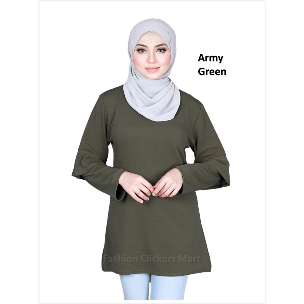 FC Mart - Basic Muslimah Blouse / Baju Perempuan Ironless / Women Long Sleeve Top / Baju Blause Wanita Lengan Panjang