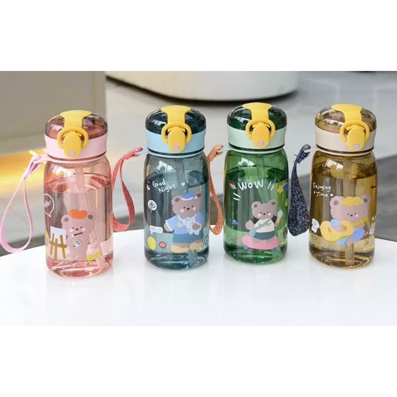 So Cute Little Bear Children Water Bottle With Straw 400ml | Shopee ...