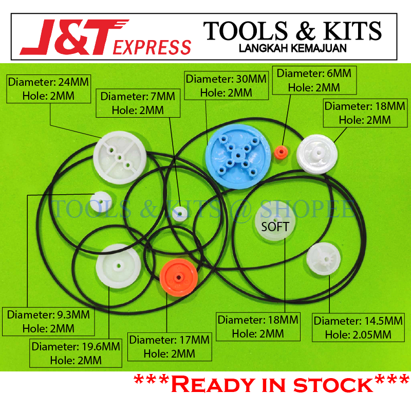 10Pcs Pulley Set with Rubber Band for 2MM Shaft Transmission Pulley