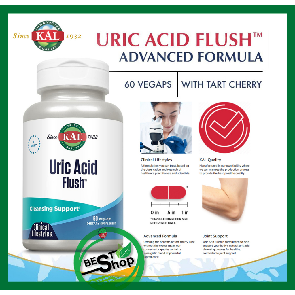 KAL Uric Acid Flush, 60 VegCaps Cleansing Formula, Asid Urik, Gout Asid Urik, 尿酸 (Vegan