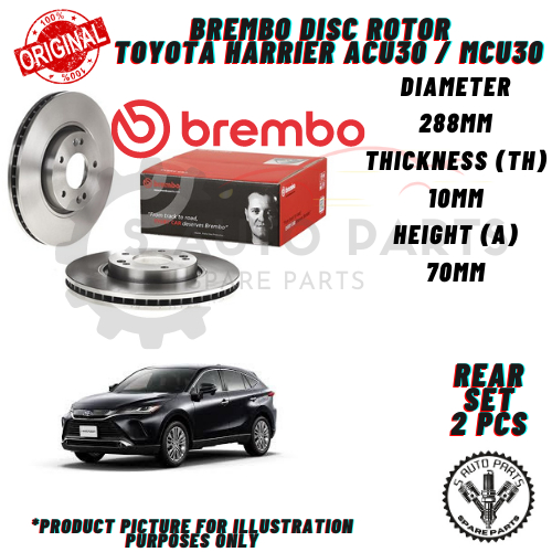 TOYOTA HARRIER ACU30 / MCU30 REAR 100% BREMBO BRAKE DISC ROTOR | Shopee ...