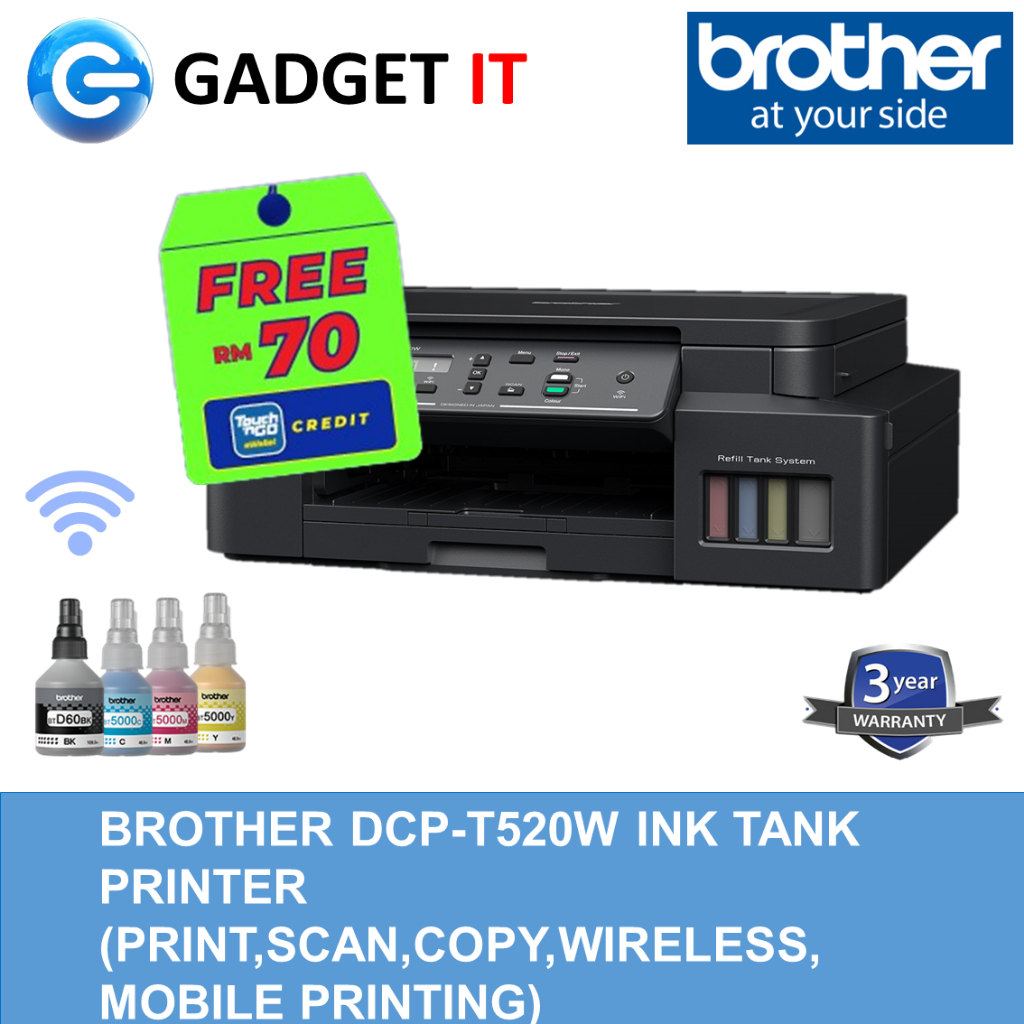 BROTHER DCP-T520W Refill Tank System 3-in-One Color Printer (Print/Scan ...