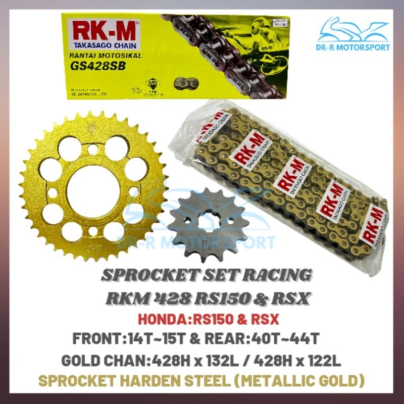HONDA RS150 RSX SPROCKET SET & RKM 428 GOLD CHAIN (SEKALI RANTAI RKM ...