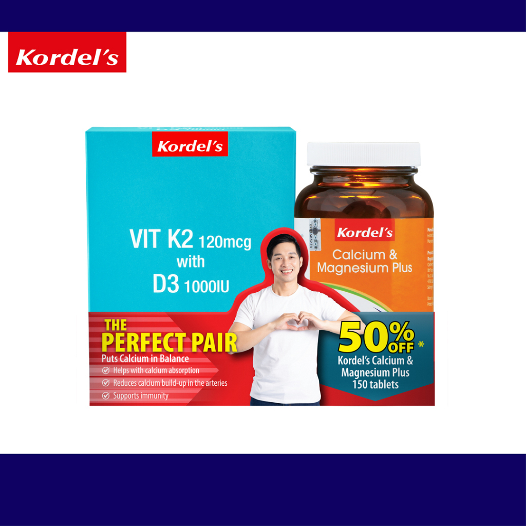 Kordel's Vit K2 120mcg + Vit D3 1000iu 60 Softgels + Kordel's 21 Calcium & Magnesium Plus Vit