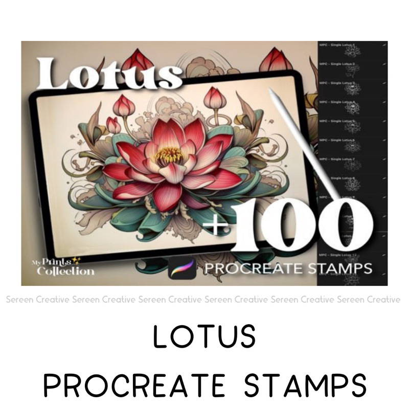 P674 Lotus Stamps Procreate (Florals, flower, flowers, botanical ...