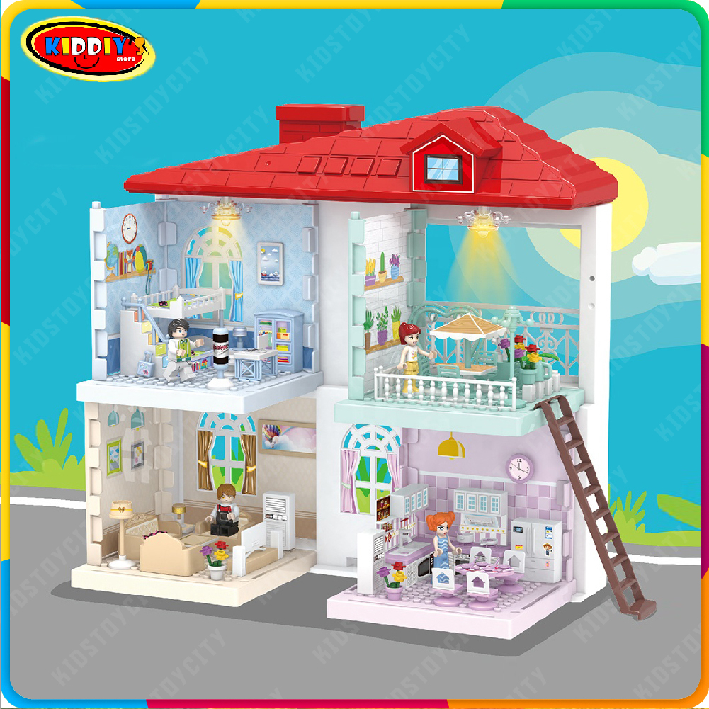 Kids Dollhouse Block Toy Bungalow PlayHouse Set Boys Girls Series Role