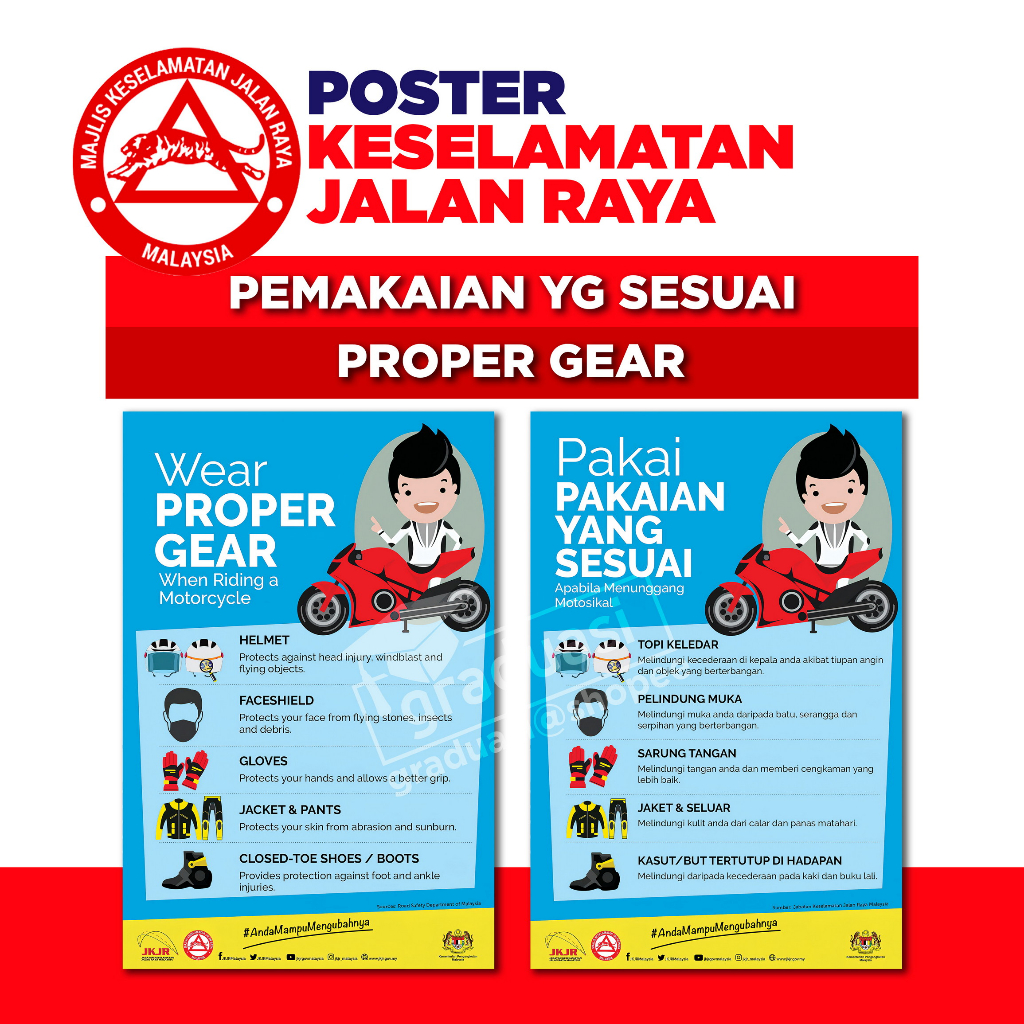 Poster Keselamatan Jalan Raya Sekolah 2 Pilihan Bahasa Saiz 20x30 Inc