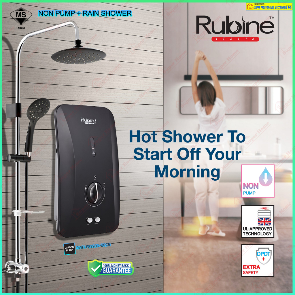 Rubine Water Heater RWHFS390NBRCB (Carbon Black) Instant Water Heater