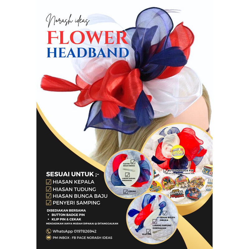 Flower Headband Merdeka Tanjak Merdeka Hiasan Kepala Merdeka Cekak Tutu ...