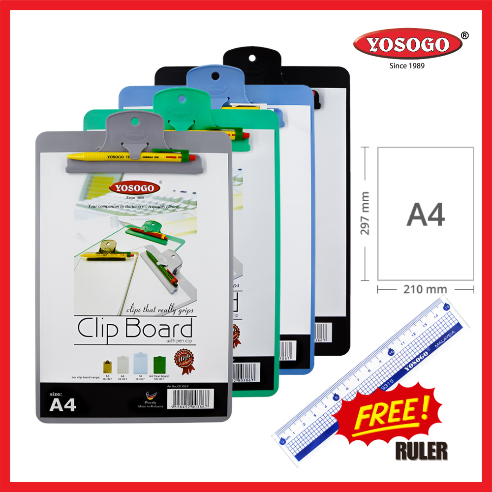 [super Stationery] YOSOGO A4 Size Clipboard With Pen Clip Plastic Clip ...