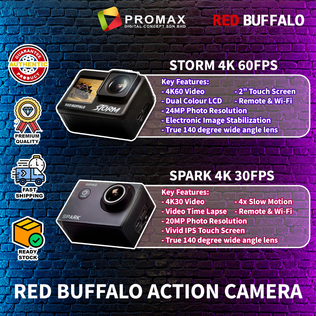 RED BUFFALO AC Spark / AC STORM 4K 60fps Dual LCD 4k 60fps Sport Action Camera Image