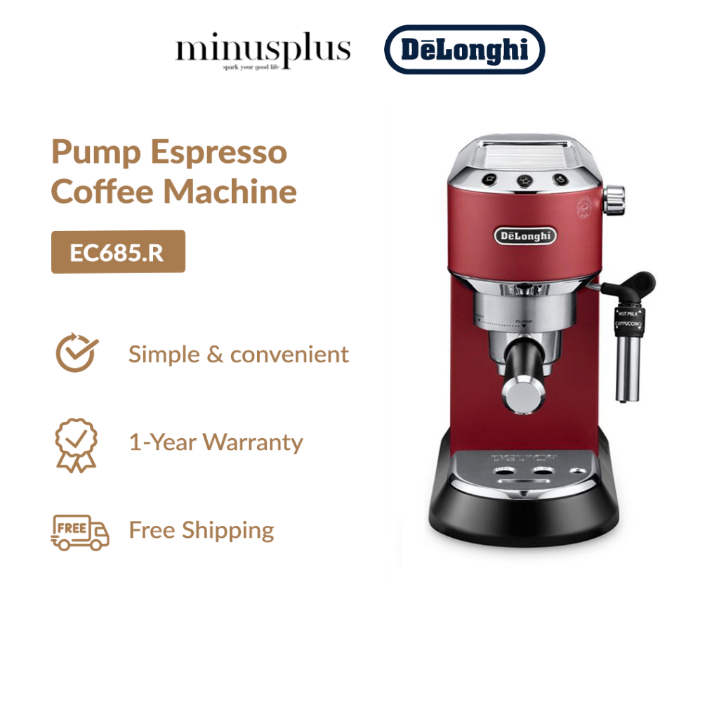 DeLonghi Dedica Style Scarlet Red Pump Espresso Coffee Machine EC685.R