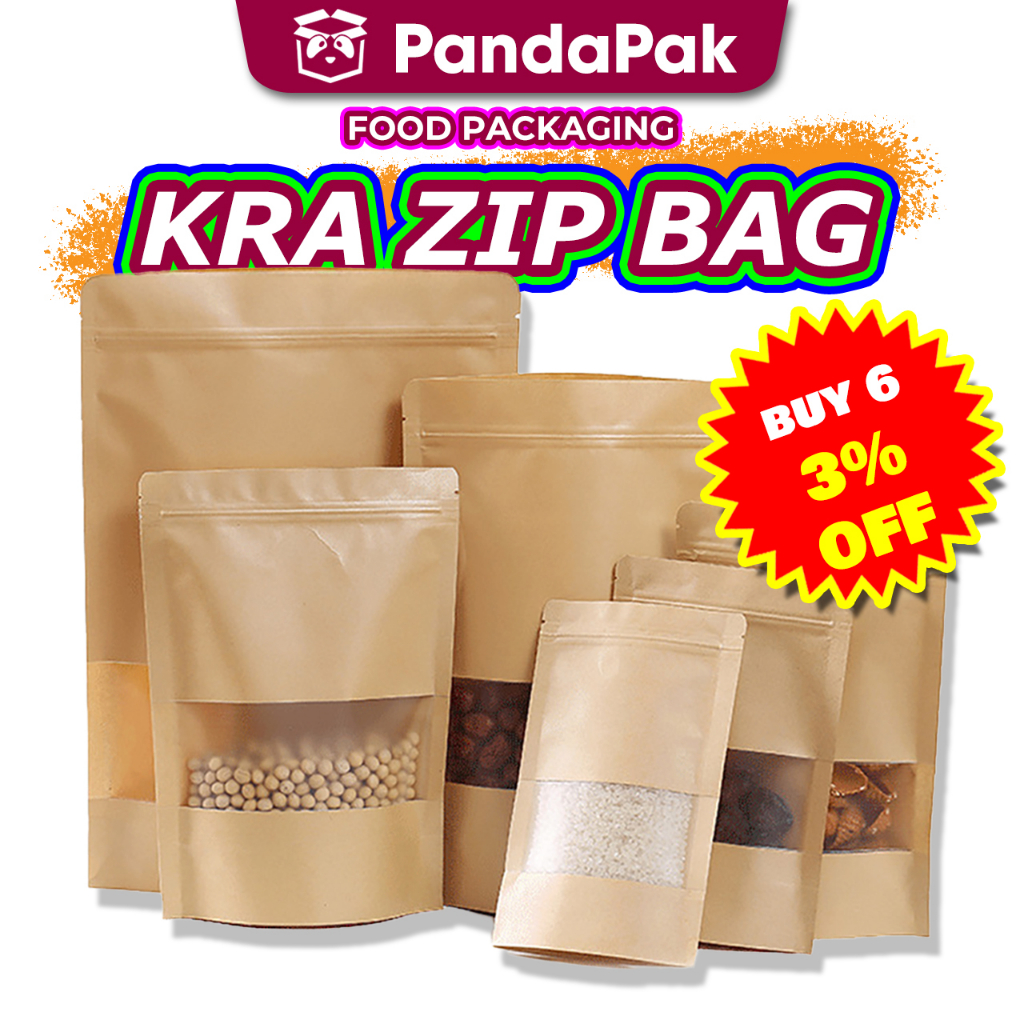PANDAPAK 50pcs Kraft Zip Bag Zipper Bag Goodies Bag Food Storage Bag