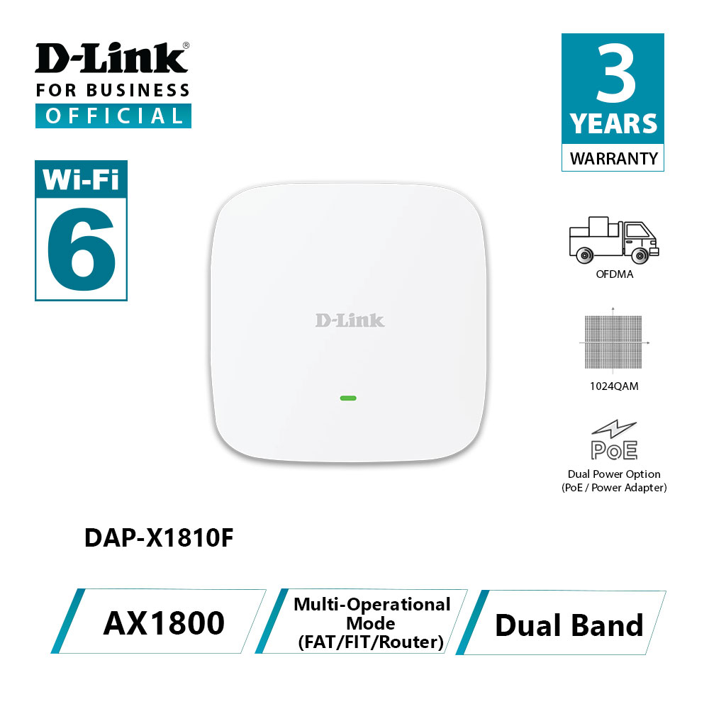D-Link DAP-X1810F AX1800 Wi-Fi 6 Dual Gigabit LAN Wireless Ceiling PoE ...