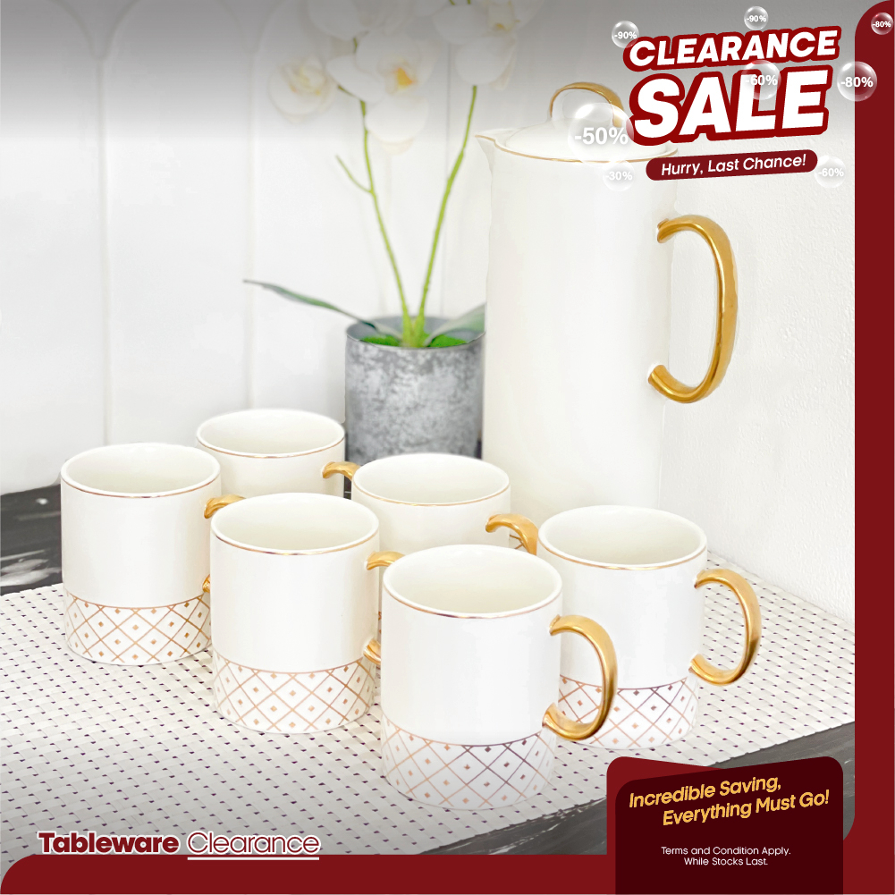 CLEARANCE Eid Series Teapot Set with Gold Line Nordic Ceramic Tea Pot 6 pcs Shopee Malaysia