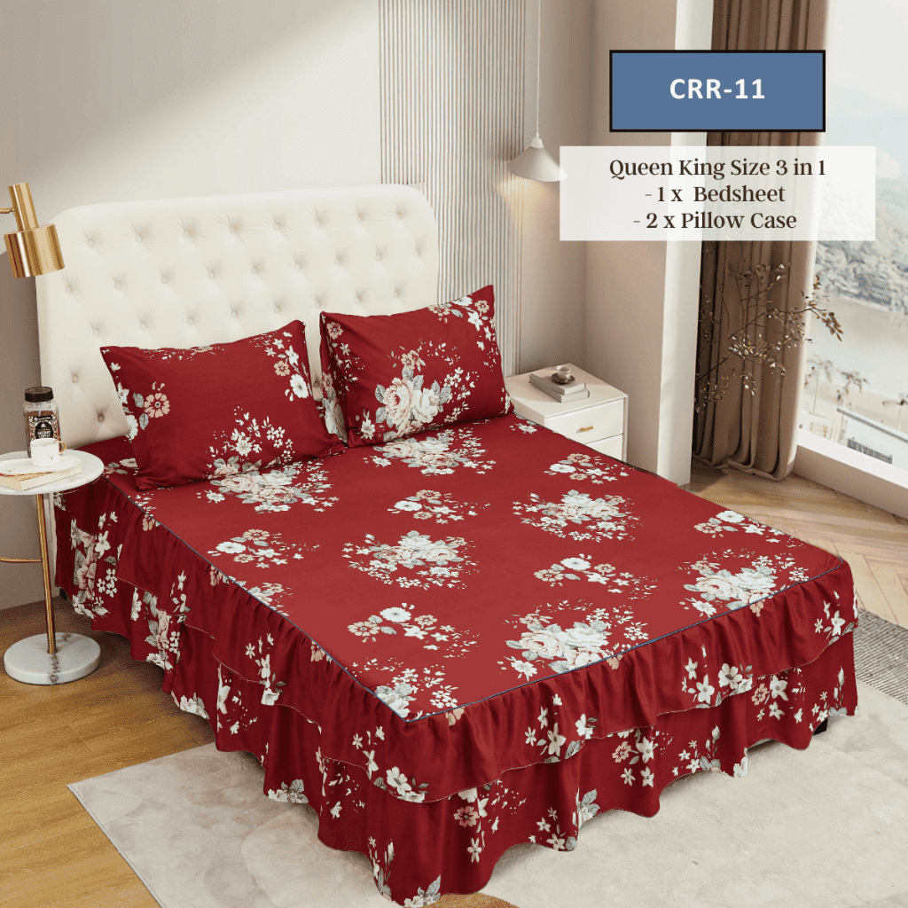 3 in 1 Cadar Ropol Beropol Patchwork Pengantin Set Puteri Bedskirt