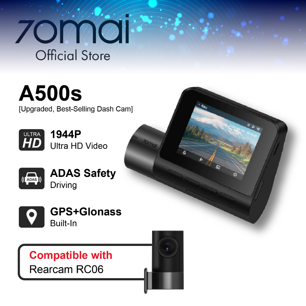 70mai A500s Dashcam Pro Plus+ Built-in GPS Car Recorder 1944P Dual