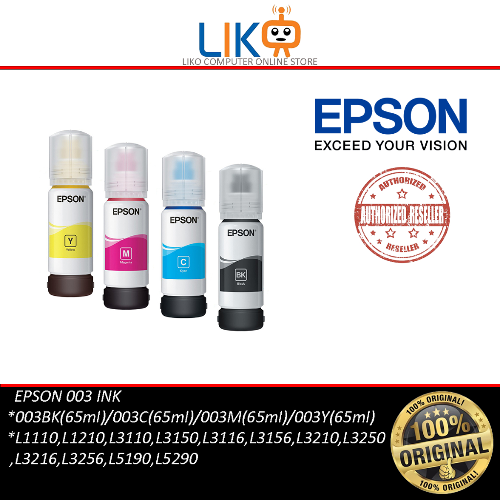 LIKO Epson 003 Ink Original L1110,L1210,L3110,L3150,L3116,L3156,L3210 ...