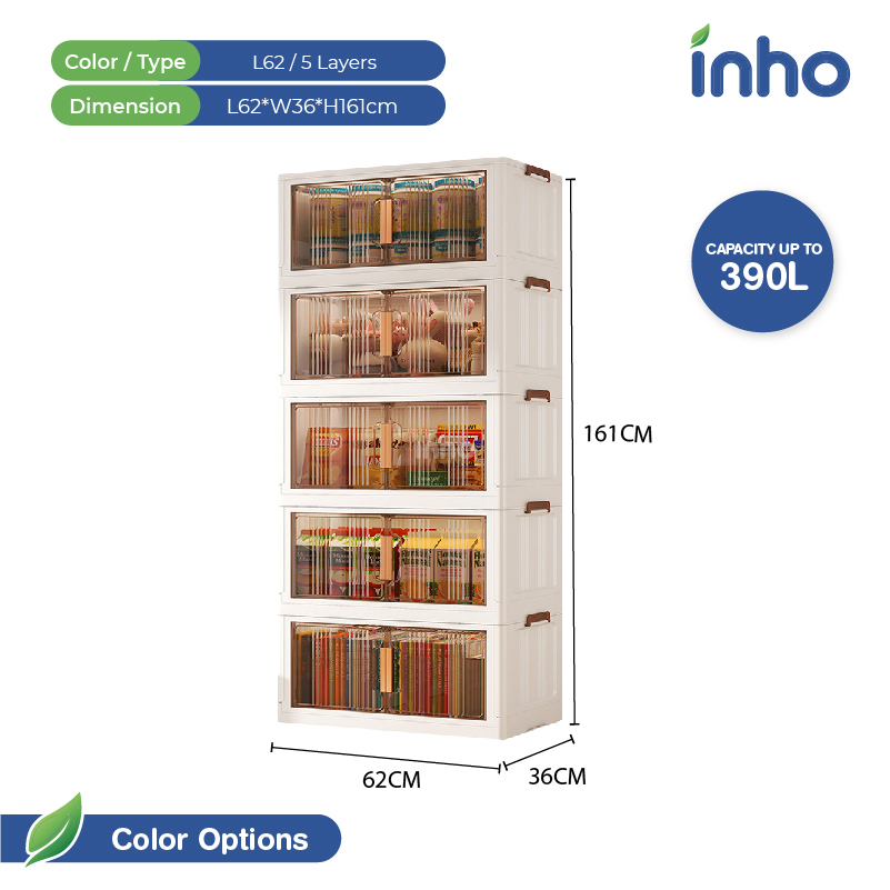 INHO 1/2/3/4/5 Layers Foldable Storage Cabinet 2 Doors Storage Box ...