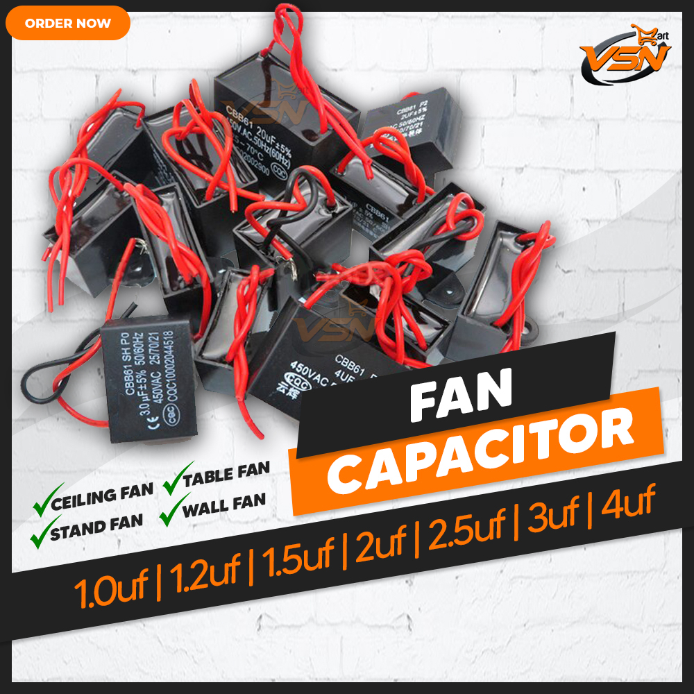 Fan Capacitor Kapasitor Kipas 1uF 1.2uF 1.5uF 2uF 2.5uF 3uF 4uF For