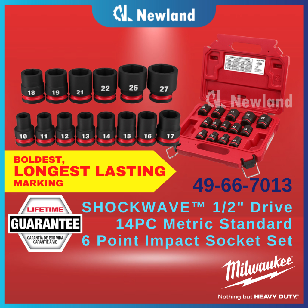 Milwaukee Socket Set / SHOCKWAVE™ 1/2" Drive 14PC Metric Standard 6 Point Impact Socket Set (49