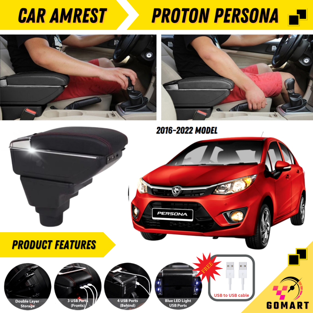 Proton Persona Car Arm Rest Armrest Usb Phone Charger Console Box Kotak Simpanan Persona