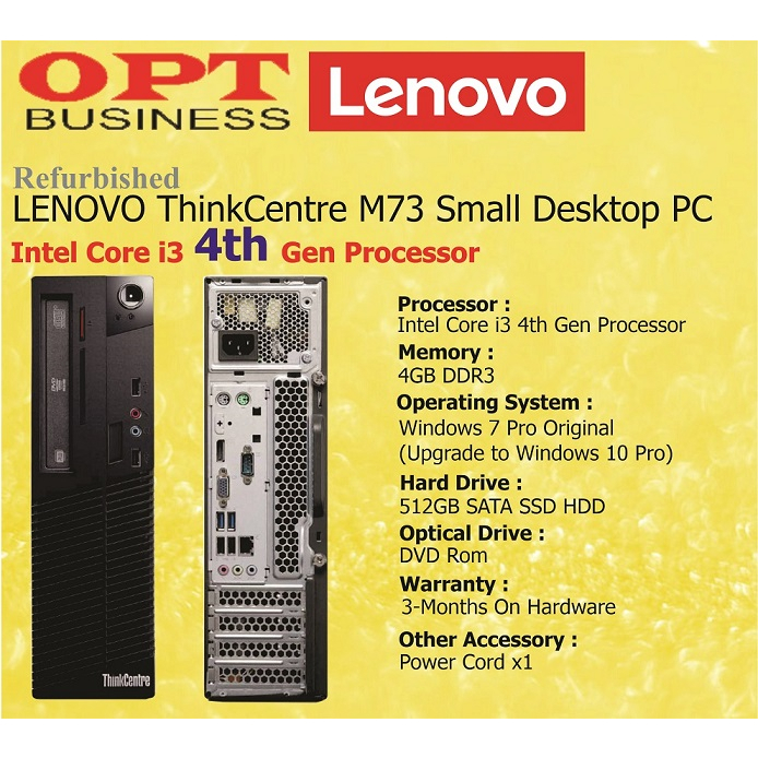 LENOVO ThinkCentre M73 Refurbished Computer / 2nd Hand Desktop Computer