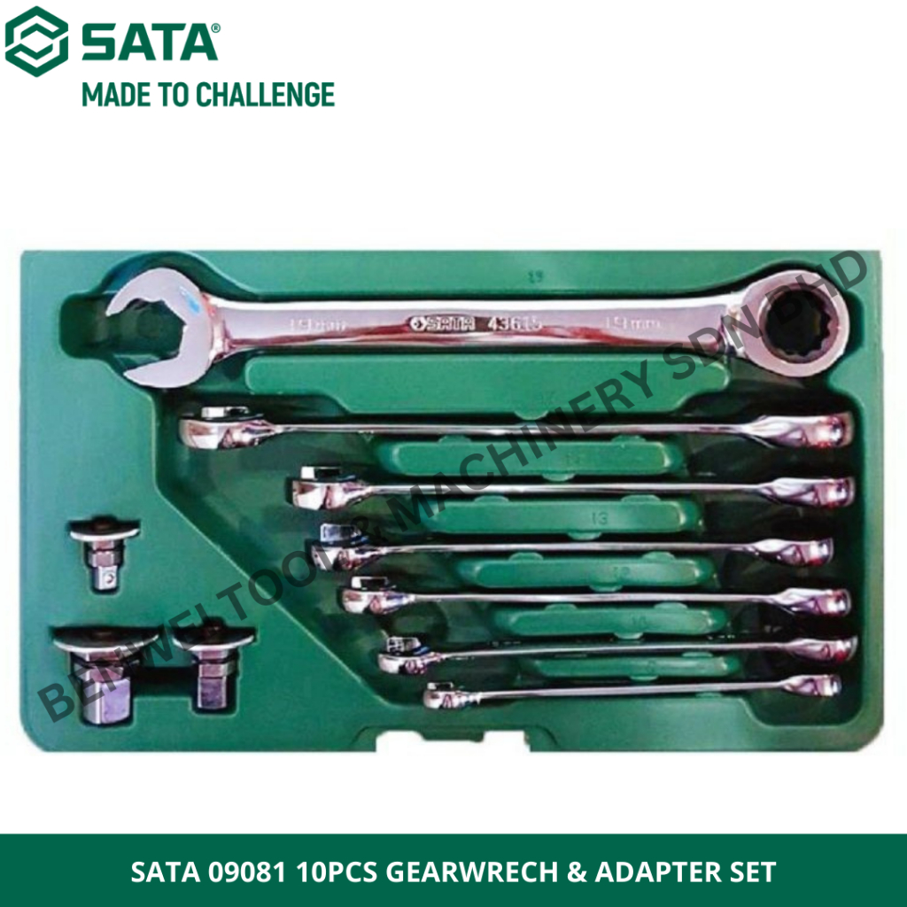 SATA 09081 10PCS DOUBLE RATCHETING WRENCH & ADAPTOR SET / SATA COMMON ...