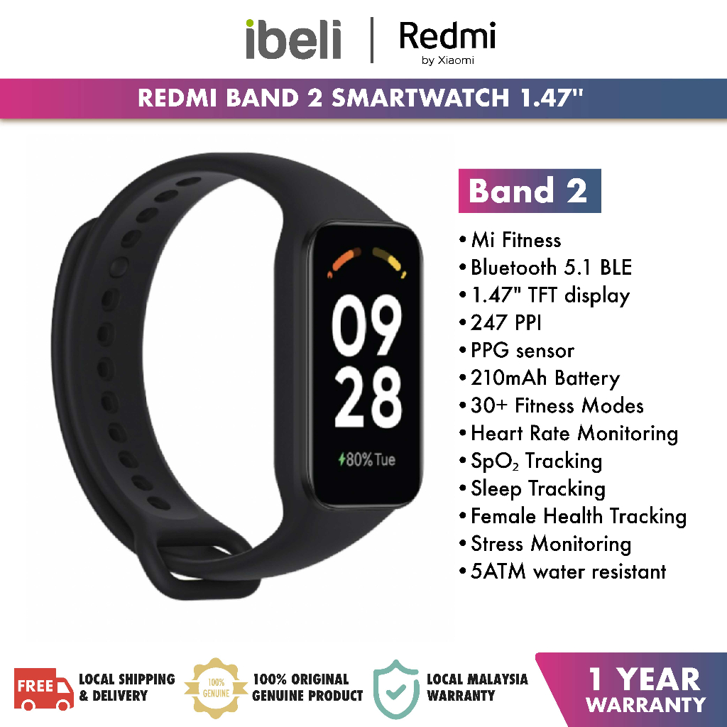 Xiaomi Redmi Band 2 Smartwatch 1.47'' TFT Display 5ATM Water Resistance ...