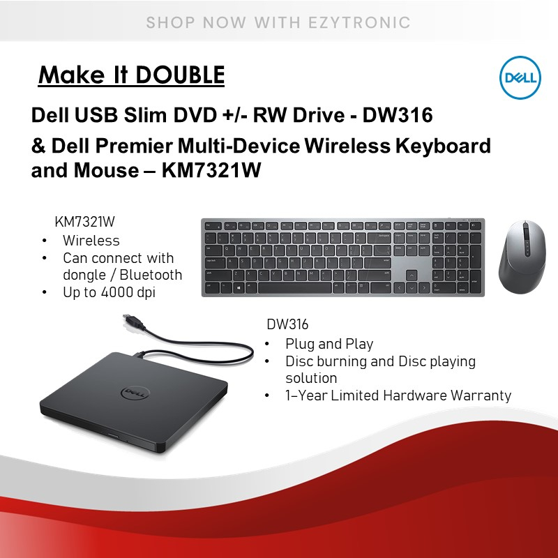 Dell KM7321W & DW316 Premier MultiDevice Wireless Keyboard and Mouse