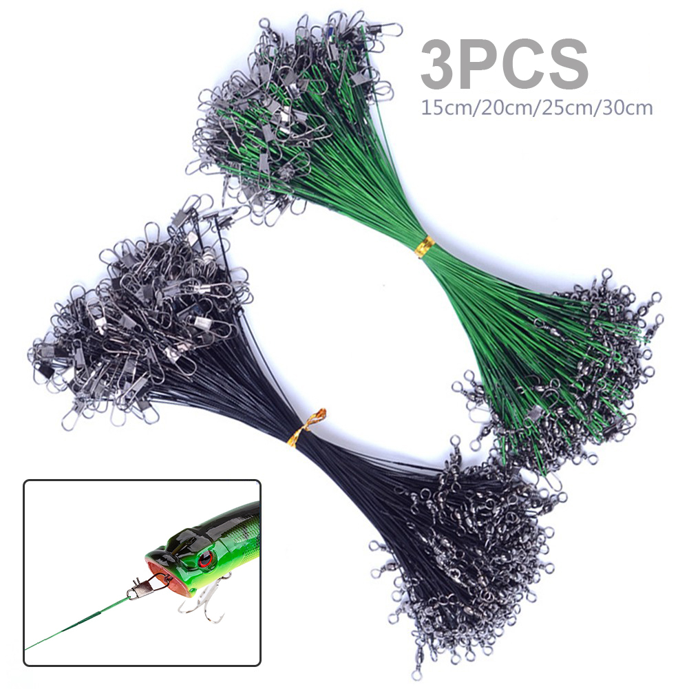 NEW!!! 3Pcs Wire Leader with Swivel Fishing Steel Line Anti Bite Dawai ...