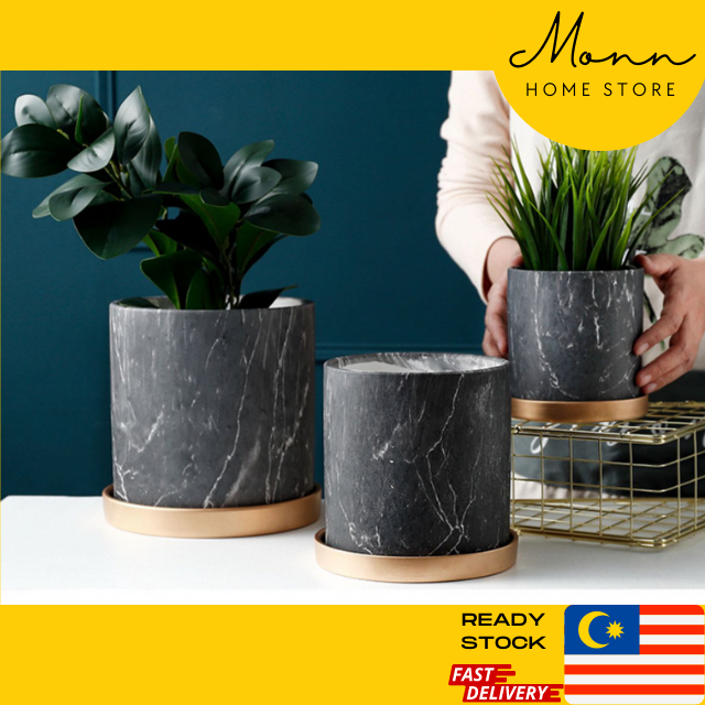 [READY STOCK] MONN Norwegian Grey Marble Simple Ceramic Pot for Plants