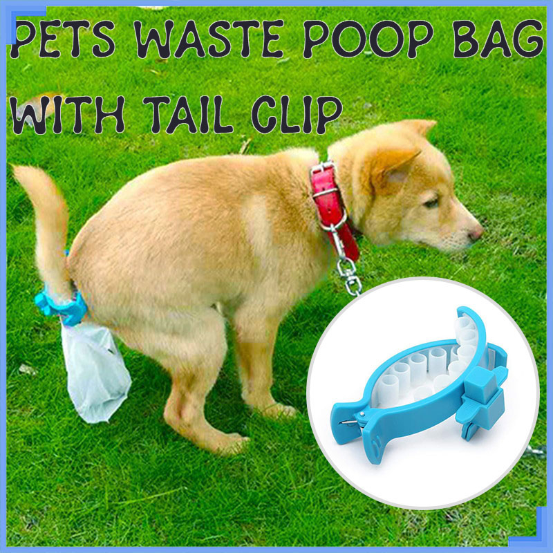 Pets Waste Poop Bag with Tail Clip Dog Waste Bag Dispenser Portable Dog ...