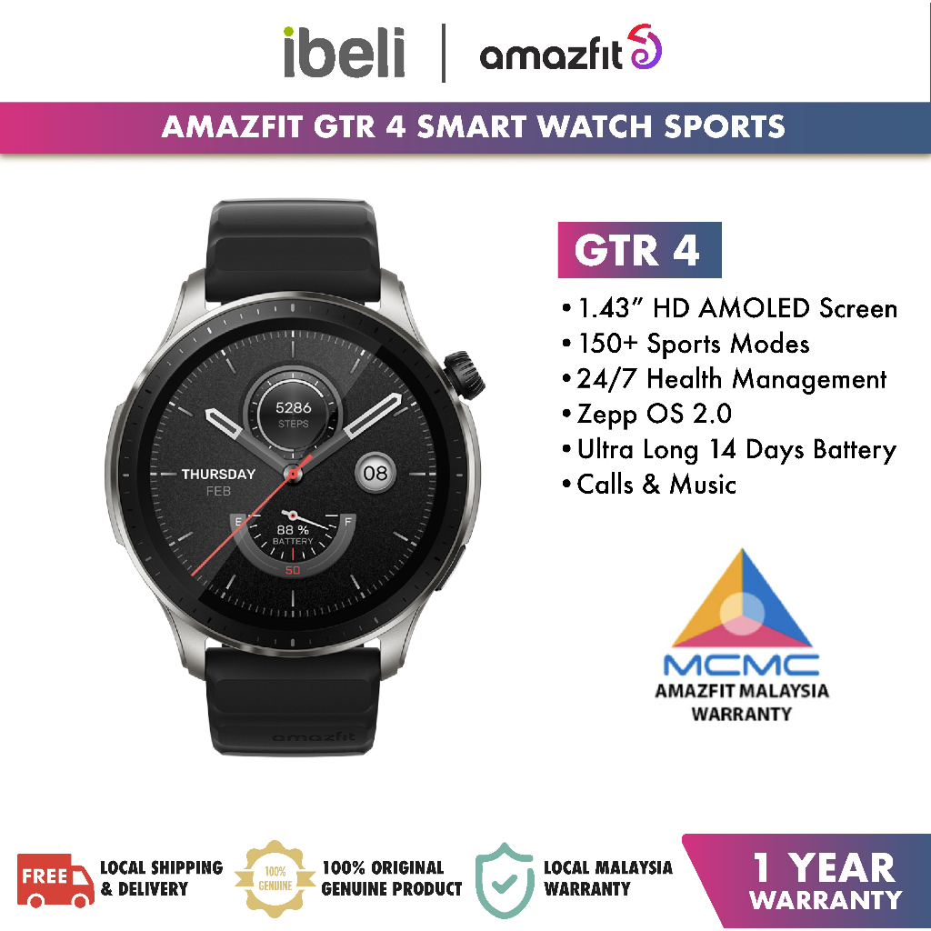  Amazfit GTR 4 Smart Watch with GPS, Sleep Quality Monitoring,  Step Tracking, Heart Rate & SpO2 Sensor, Alexa Built-In, Bluetooth Calls &  Text, 14-Day Battery Life, AI Fitness App & Sports