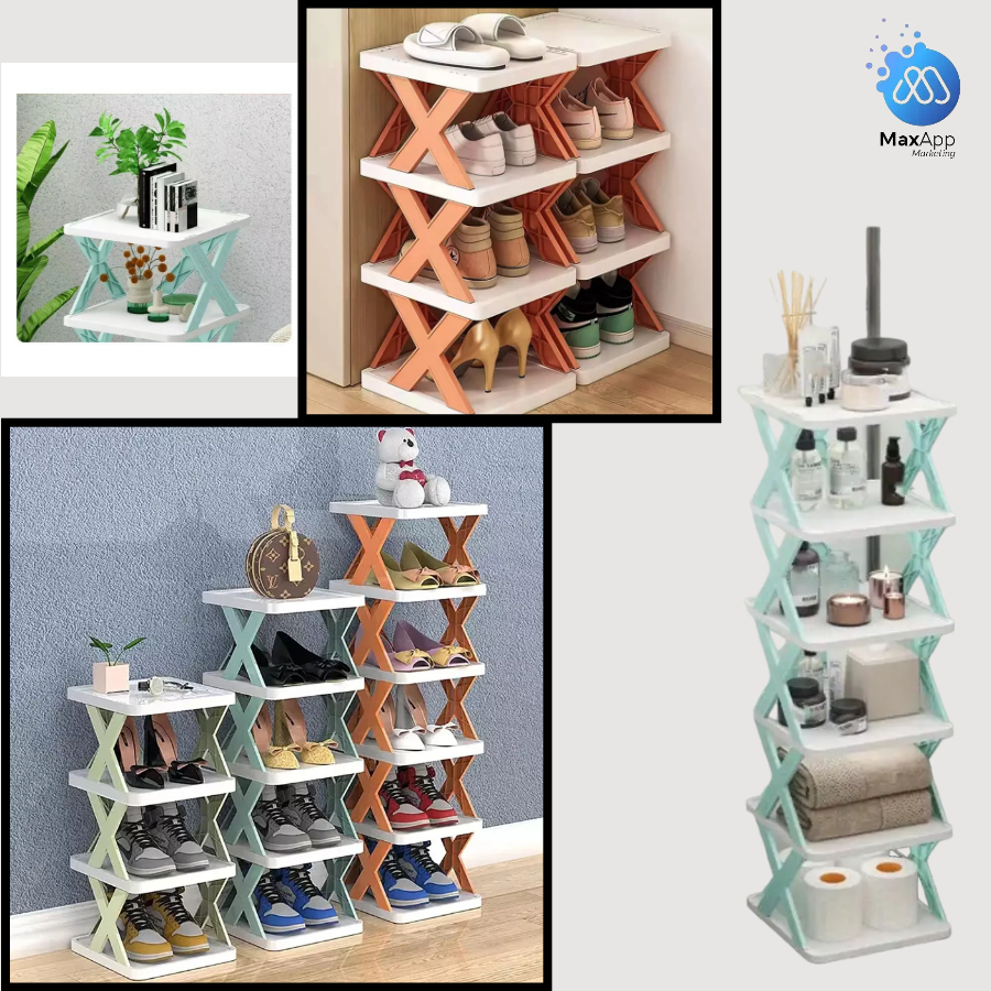 DIY X Type 6 Tiers Stackable Shoe Storage Organizer Simple Assembled ...