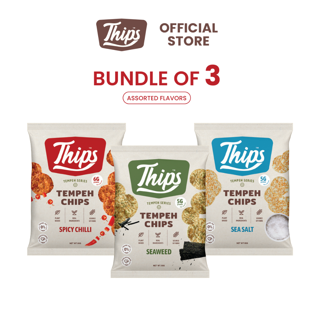 (Bundle of 3) Thips Variety Tempeh Chips (3 x 50g) Halal 100 Tempe