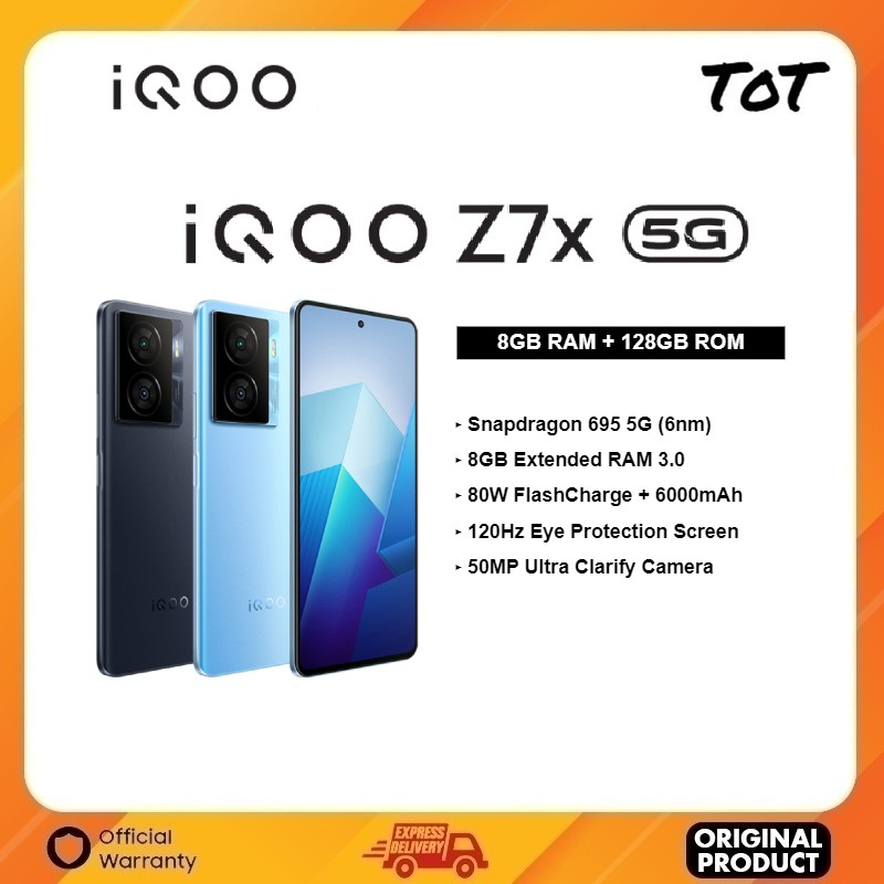 Iqoo Z7x 5g 8gb128gb256gb 80w 6000 Mah Snapdragon 695 5g 8gb8gb Extended Ram Shopee 3240