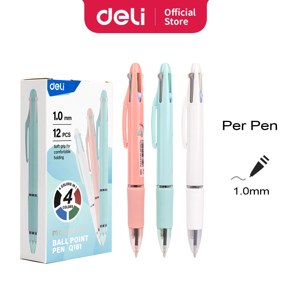 Deli Ball Point Pen EQ181 4 Colors Macaron Pens Bullet Tip 1.0mm Ball ...