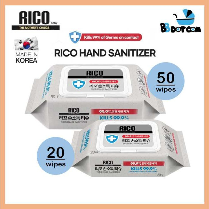 RICO Natural Moisturizing Disinfectant Hand Sanitizing Wipes With 62% ...