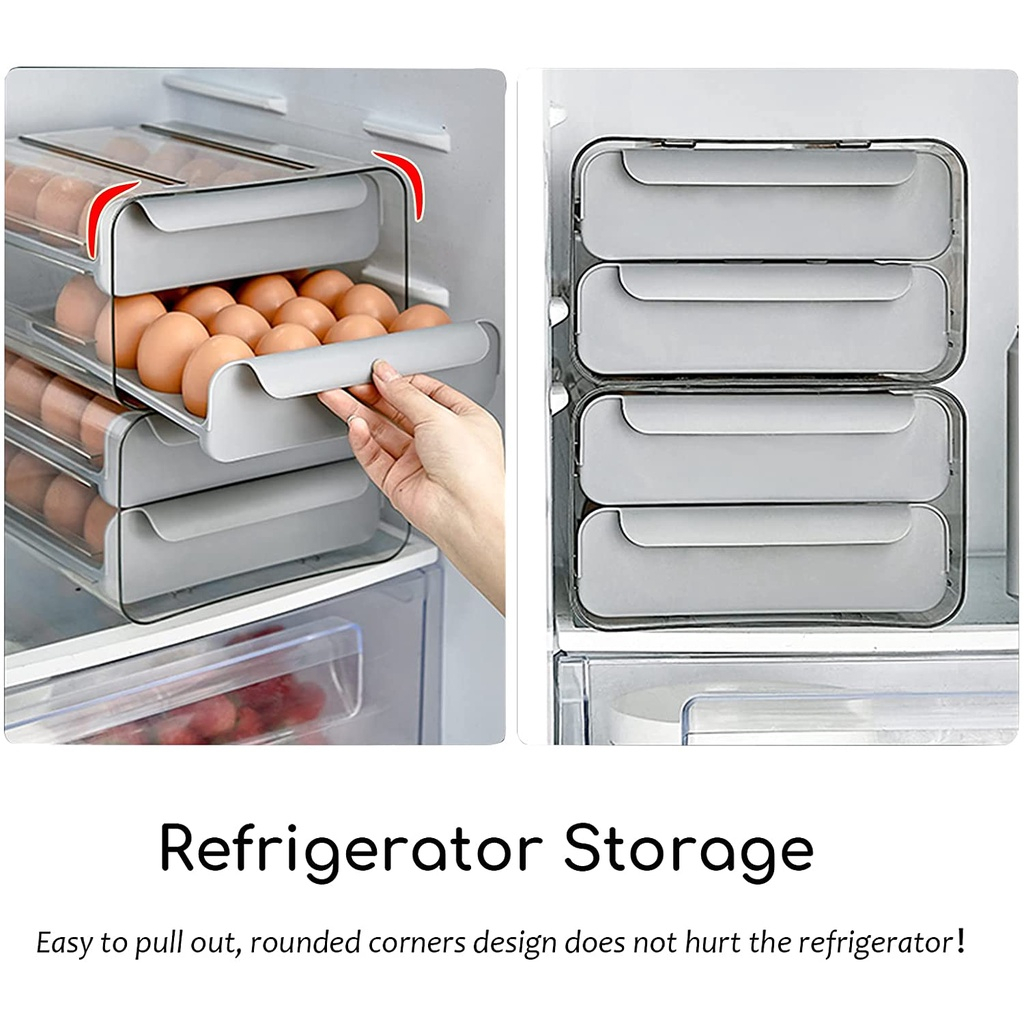 Premium 32 Grid Double Layer Egg Storage Container Stackable Egg Drawer ...
