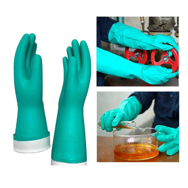 13" NL15/RNF18/ 18" RNU22 Reusable Nitrile Lining Green Rubber Glove Chemical Solvent Oil Food
