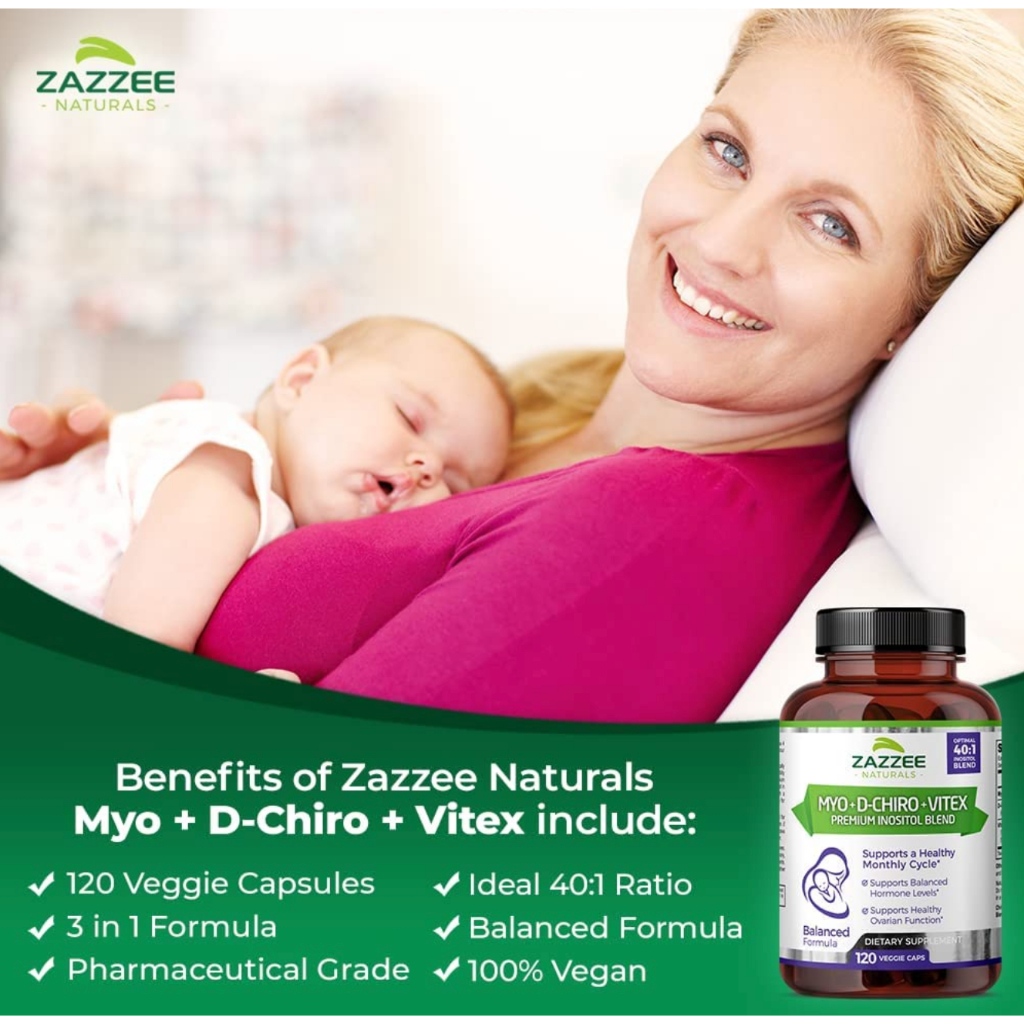 Zazzee Myo-Inositol + D-Chiro + Vitex, 120 Vegan Capsules, Optimal 40:1 ...