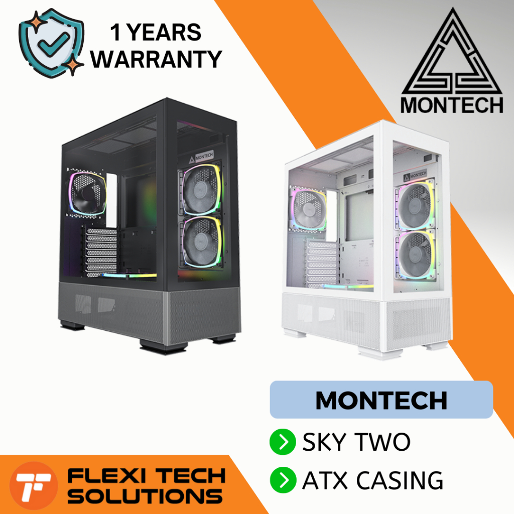 Flexi Tech MONTECH SKY TWO ATX Case Black / White PC Desktop Casing ...