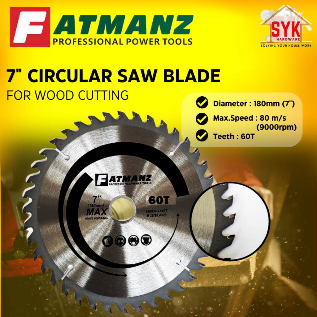 SYK FATMANZ 7" 180mm 60T 1Pcs TCT Circular Saw Blade Wood Cutting Disc