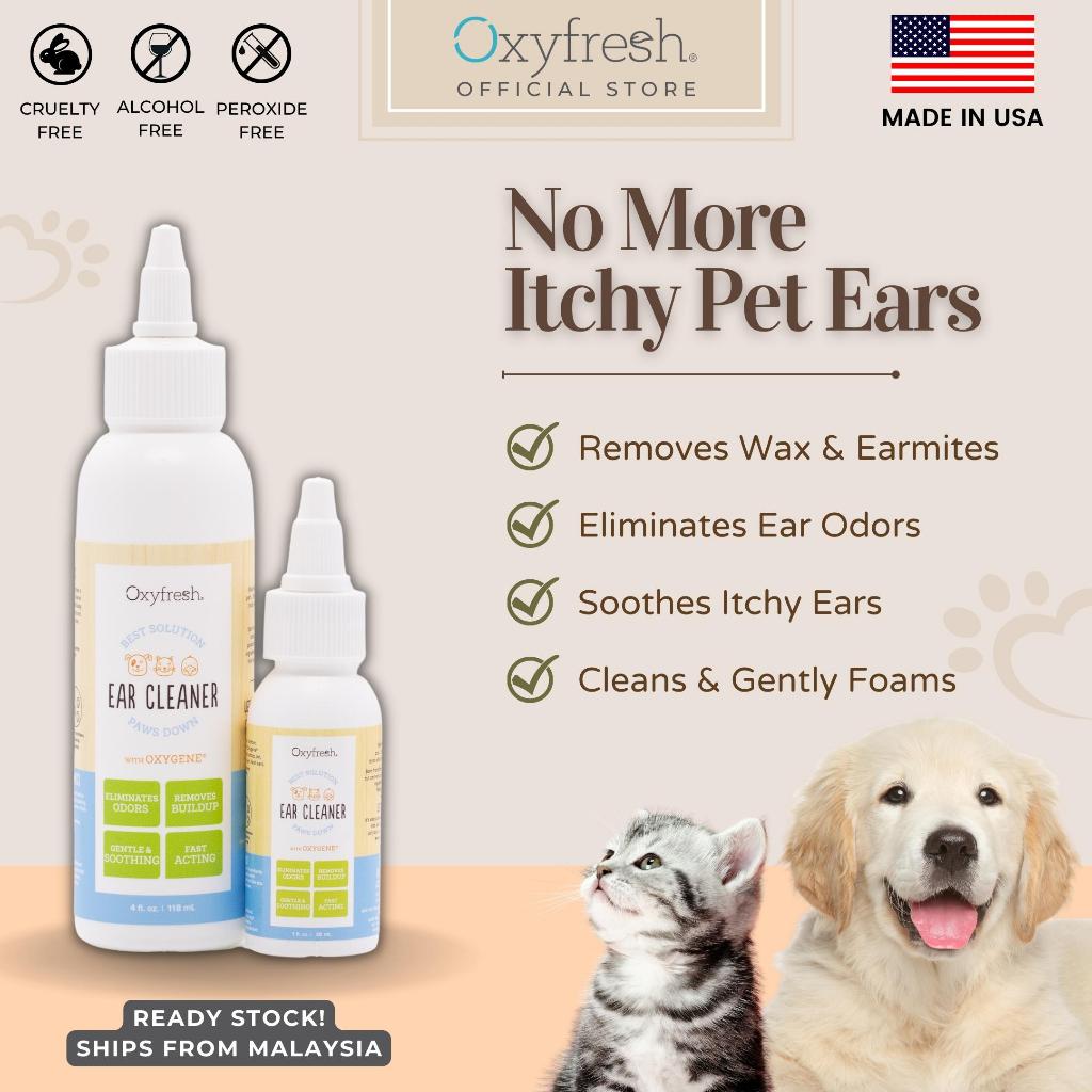 Oxyfresh Pet Ear Drop Cleaner - Cat & Dog Ear Infection/Earmite - Ear ...