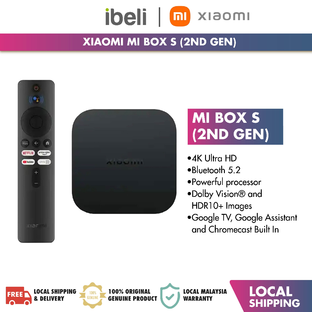 Xiaomi Mi Box S (2nd Gen) 4K HDR Android TV Box Google Assistant Media