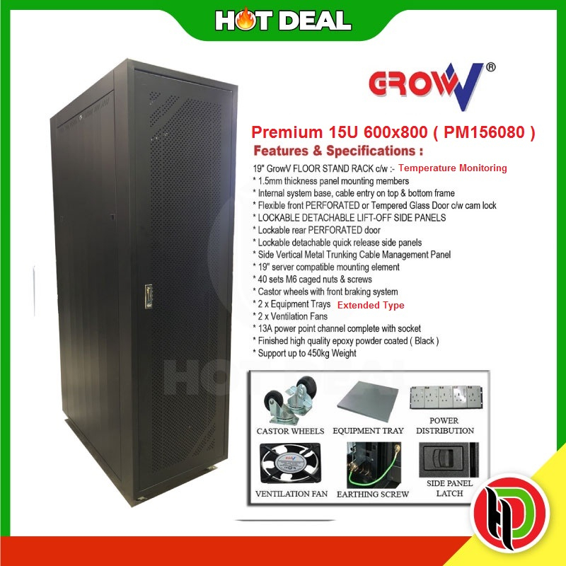 GrowV Premium 15U 600x800 Heavy Duty Floor Stand Server Rack With ...